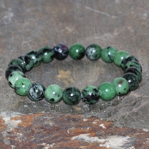 8mm Natural Ruby Zoisite Bracelet, Handmade Anyolite, Beaded Gemstone Bracelet, Red Ruby in Green Zoisite Bracelet, Stacking Bracelet