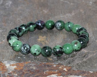 Handmade 8mm Ruby Zoisite Bracelet, Beaded Gemstone Anyolite