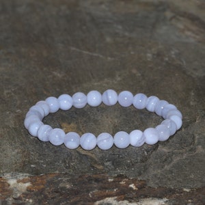 Blue Lace Agate Bracelet Grade AAA Semiopaque 6mm Blue Chalcedony Beaded Gemstone Bracelet Banded Blue Laced Agate Bracelet Gift Bracelet