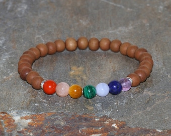 Braccialetto in legno di sandalo dei 7 chakra, cristalli curativi, perline mala da polso