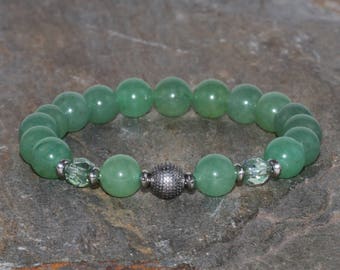 Natural Aventurine Bracelet Handmade 8mm Green Aventurine Beaded Gemstone Bracelet Green Jewelry Healing Gift Bracelet Czech Crystal