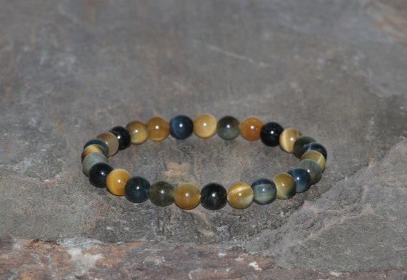 Yellow Blue Tigers Eye Bracelet 6mm Blue Gold Tigers Eye Gemstone - Main Image