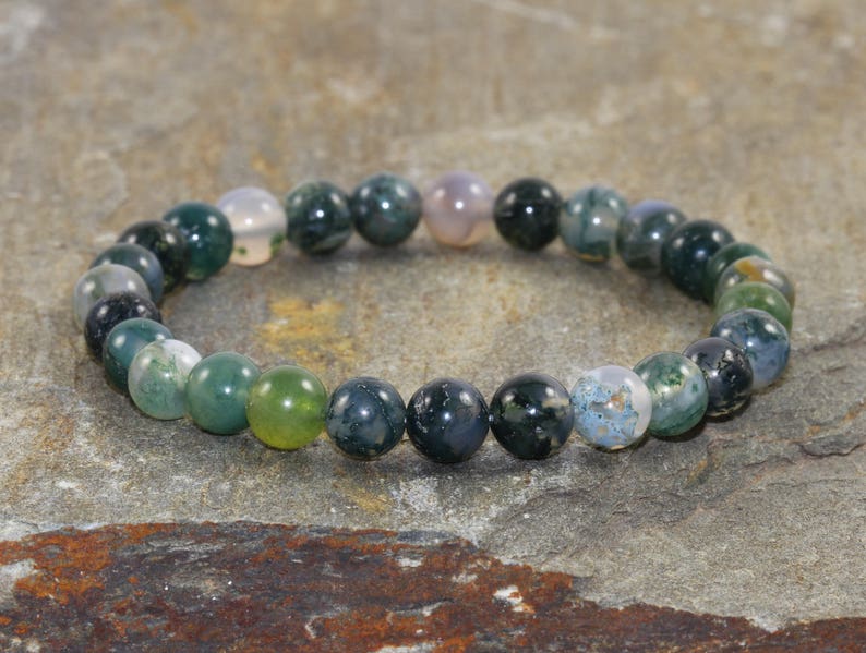 Green MOSS AGATE Bracelet 8mm AAA Grade Natural Stone Healing Crystal Reiki Yoga