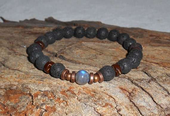 Nueva. Pulsera Lava Labradorita Natural