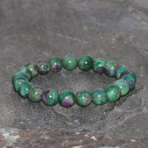 Ruby Zoisite Bracelet Handmade 8mm Beaded Gemstone Bracelet Anyolite Grade AAA Pink Ruby in Green Zoisite Bracelet Stack Bracelet Unisex