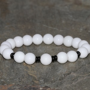 White Agate Beaded Bracelet 8mm Handmade Natural White Agate Beads Gemstone Unisex Bracelet Grade AAA Gift Bracelet Coconut Rondelles