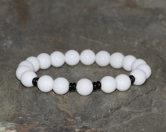 White Agate Beaded Bracelet 8mm Handmade Natural White Agate Beads Gemstone Unisex Bracelet Grade AAA Gift Bracelet Coconut Rondelles