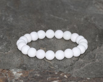 White Agate Beaded Bracelet, Grade AAA 8mm Beads, Handmade Natural White Agate Bracelet, Gemstone Bracelet, Unisex Bracelet, Gift Bracelet