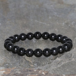 Jet Bracelet Handmade 8mm Fossilized Beaded Gemstone Bracelet Black Lignite Bracelet Gift Bracelet Unisex Bracelet Stacking Bracelet