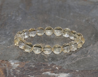 Citrine Beaded Bracelet, 9mm Natural Faceted Citrine Beads, Gemstone Bracelet, Honey, Yellow, Grade AAA, Citrine Stacking Bracelet, Unisex