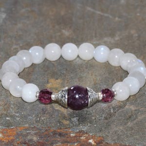 Moonstone & Lepidolite Bracelet, Yoga Jewelry, Healing Crystals Goddess Mala Beads Feminine Energy,Czech + New Beginnings + Hormonal Balance