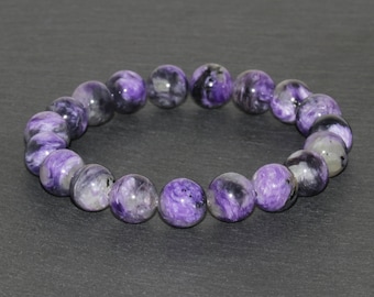 10mm Natural Charoite Bracelet, Charoite Jewelry, Wrist Mala Beads, Genuine Charoite Jewelry Purple Bracelet Gemstone Bracelet Women Jewelry