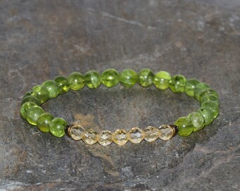 Dainty Peridot and Citrine Bracelet Handmade 5.5mm Peridot 4mm Faceted Citrine Beaded Gemstone Bracelet Green Bracelet Unisex Gift Bracelet