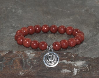 Scorpio Zodiac Bracelet: Red Choral Gemstone, Sterling Silver Charm