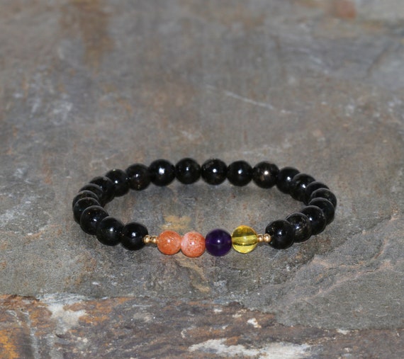 STONE BEAD BRACELET 6 MM W/GOLD BEADS SUNSTONE STONE BEAD BRACELET 6 MM W/GOLD BEADS SUNSTONE