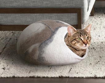 Wool Felted Cat Hose Bed Furniture • Cat Lover Gift • White River Rock Cat Cave