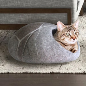 Wool Felted Cat Cave Cat Bed Cat House Cat Furniture Cat Lover Gift River Rock Cat Cave image 1