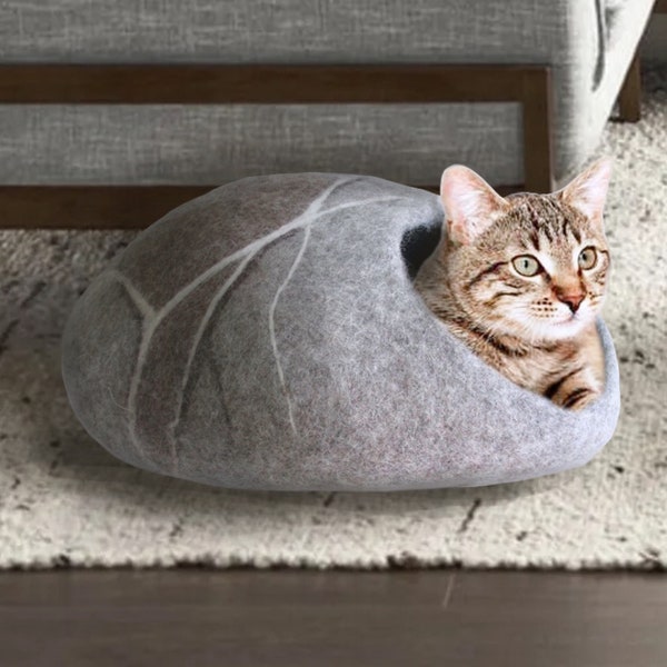 Wool Felted Cat Cave • Cat Bed • Cat House • Cat Furniture • Cat Lover Gift • River Rock Cat Cave