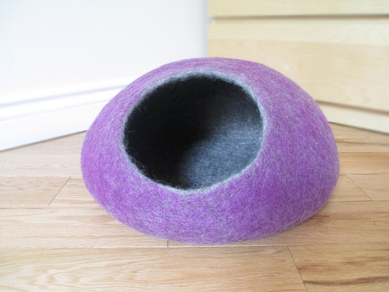Felted Wool Cat Cave in Purple 100 Natural Eco Friendly Pet Etsy