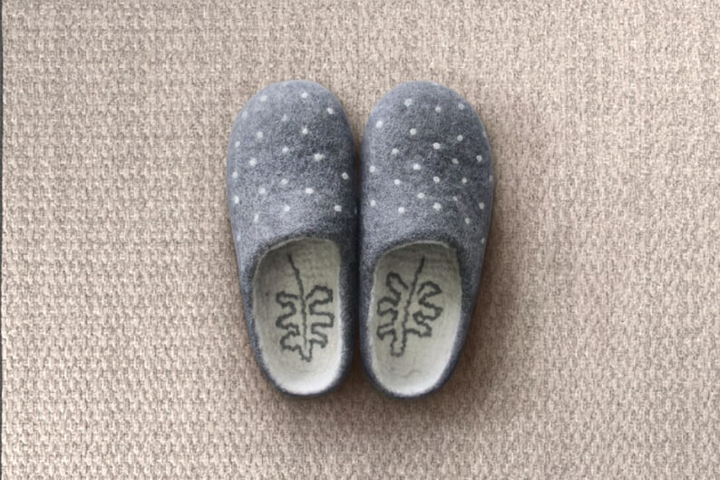 Wool Felted Slippers Women & Men • Polka dot Slippers • Cute Slippers • Unisex image 1