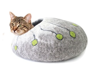 Wollfilzte Katzenhöhle • Katzenbett / Haus • Gemütliche Katzenmöbel • Katzenliebhaber Geschenk