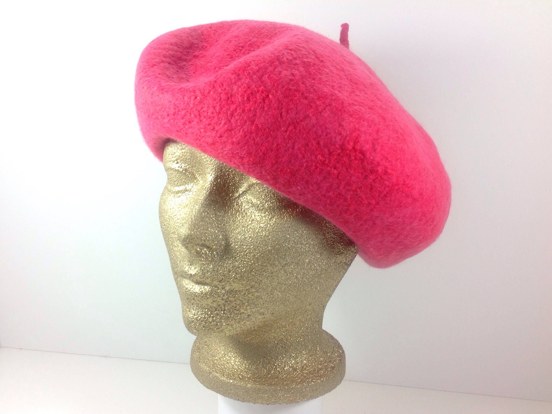 9343 Women Wool Bucket Winter Hats Pink - Felt Wool Beanie Beret Hats Pink Slouchy Beret, Felted Merino Wool Hat, Women main image 2