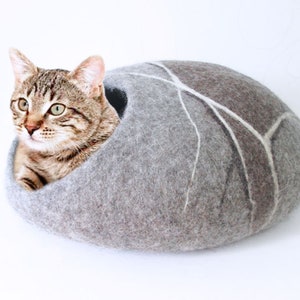 Wool Felted Cat Cave Cat Bed Cat House Cat Furniture Cat Lover Gift River Rock Cat Cave image 2