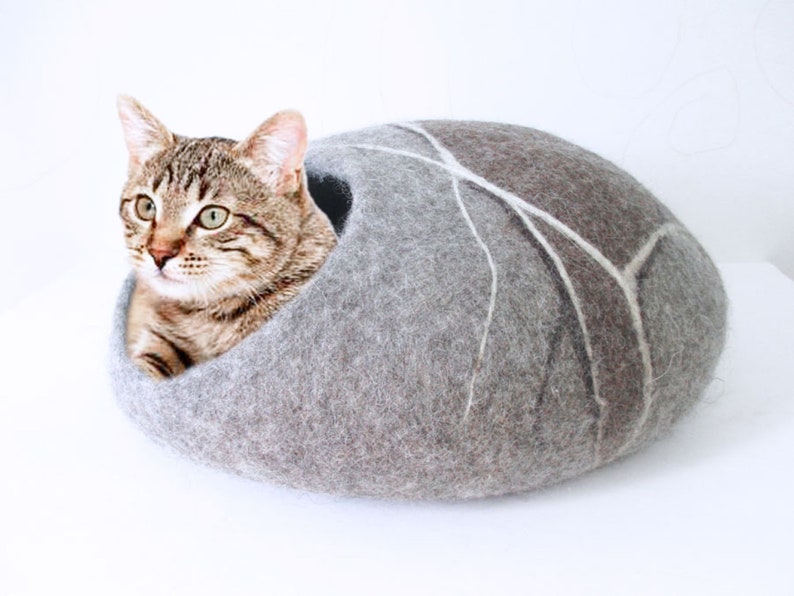 Wool Felted Cat Cave Cat Bed Cat House Cat Furniture Cat Lover Gift River Rock Cat Cave image 2