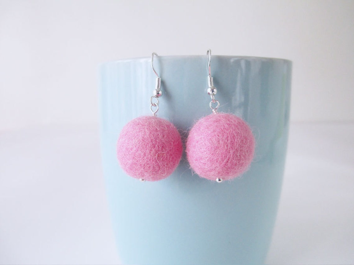 Wool Felted Earrings Sphere Silver Earrings Light Weight Etsy