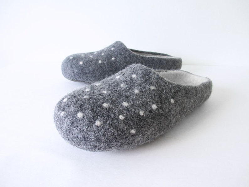 Wool Felted Slippers Women & Men • Polka dot Slippers • Cute Slippers • Unisex image 5