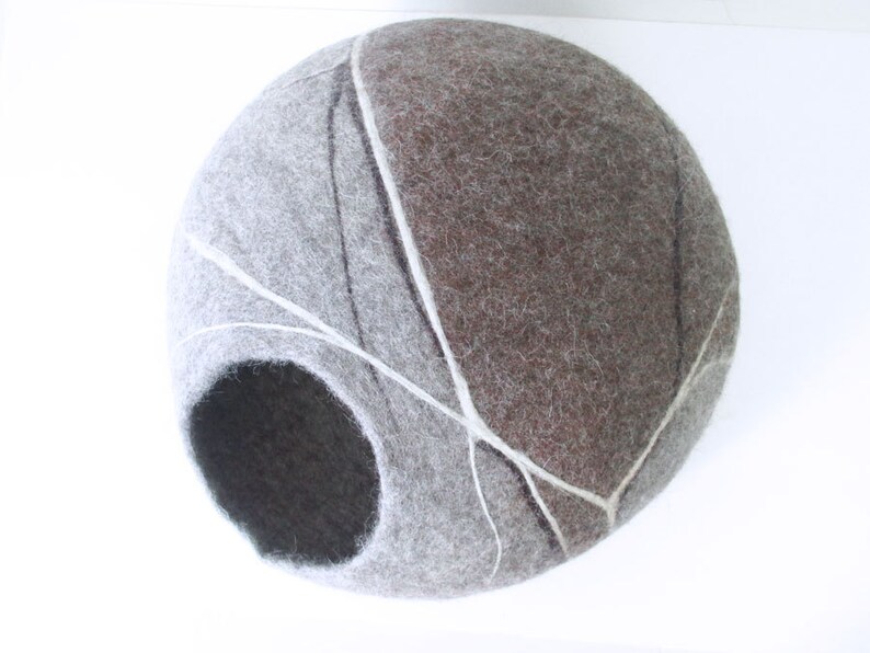 Felted Wool Cat Cave in Grey and Brown Colours Pebble Design Etsy
