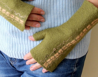 Felted fingerless gloves, Merino fingerless mittens, Felt arm warmers, Women's Fingerless gloves, Felted Wrist warmers, Merino Hand warmers