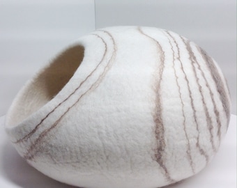 Wool Felted Cat Cave • Cat Bed House • Cozy Cat Furniture • Cat Lover Gift White River Rock • Interior Design