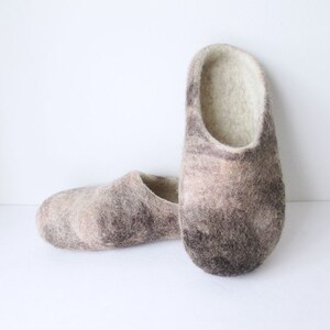 Women or Men felted wool slippers in beige and brown colour, wool clogs, 100% natural eco friendly slippers, merino wool, felted house shoes image 3