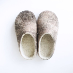 Women or Men felted wool slippers in beige and brown colour, wool clogs, 100% natural eco friendly slippers, merino wool, felted house shoes image 1