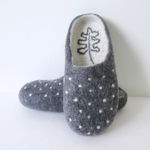 Wool Felted Slippers Women & Men • Polka dot Slippers • Cute Slippers • Unisex image 2