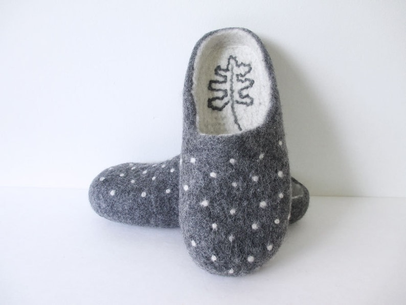 Wool Felted Slippers Women & Men • Polka dot Slippers • Cute Slippers • Unisex image 2