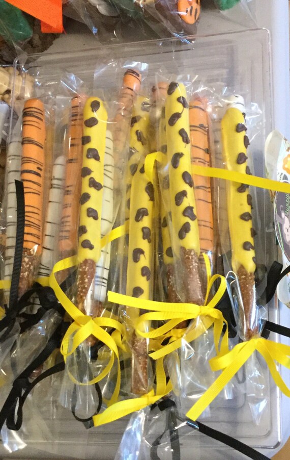 Jungle Animal Themed Chocolate Covered Pretzel Rods | Tiger Lion Giraffe Zebra Pretzel Rods Il_570xn