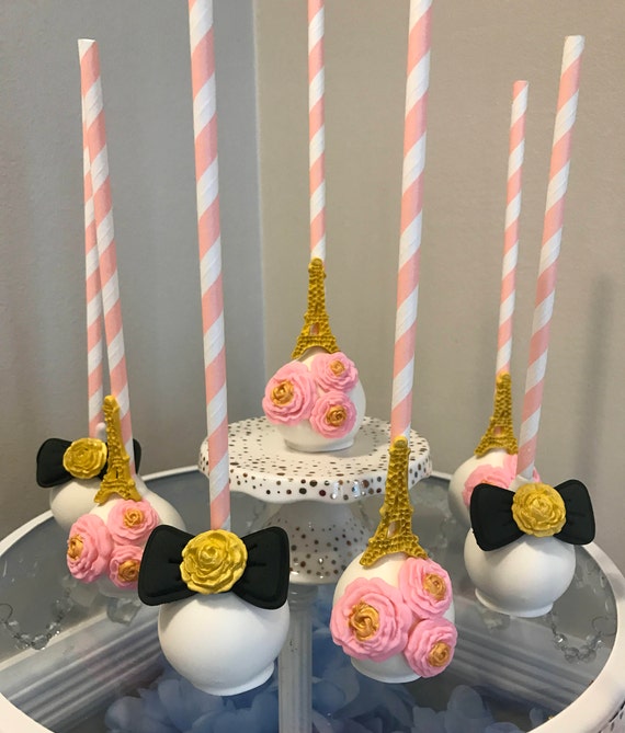 Paris Theme Cake Pops | Pink White Gold Cake Pops Il_570xn