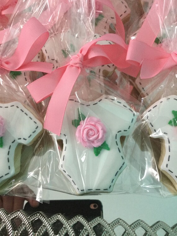 White Baby Girl Onesie Sugar Cookies With Edible Pink Rose Baby