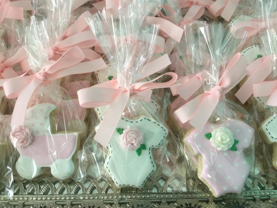 Baby Shower Assortment Sugar Cookies | Baby Pink Onesie and Baby Carriage Cookies Il_570xn