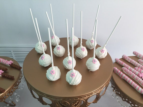 White Drizzle Cake Pops with Edible Flower Il_570xn