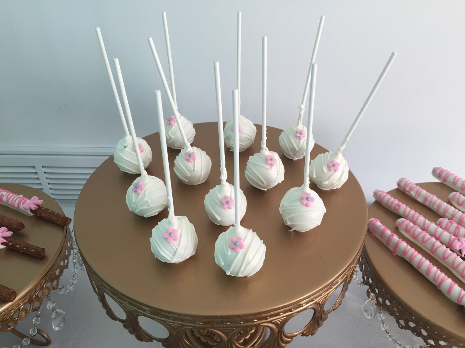 White Drizzle Cake Pops with Edible Flower Etsy