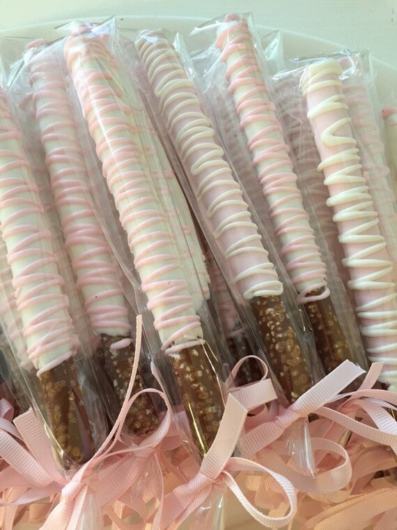 Baby Pink and White Chocolate Covered Pretzel Rods Il_570xn