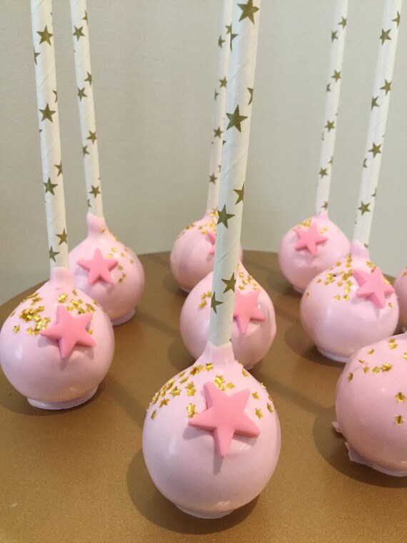 Pink Star Cake Pops with Gold Sprinkles Il_570xn