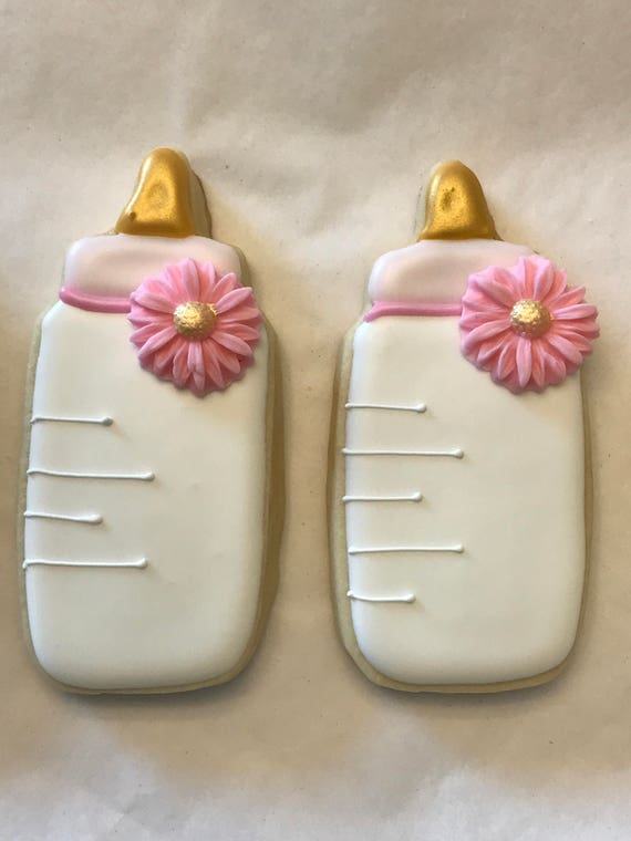 Baby Shower Baby Bottle Cookies With Edible Pink Flower Baby Girl