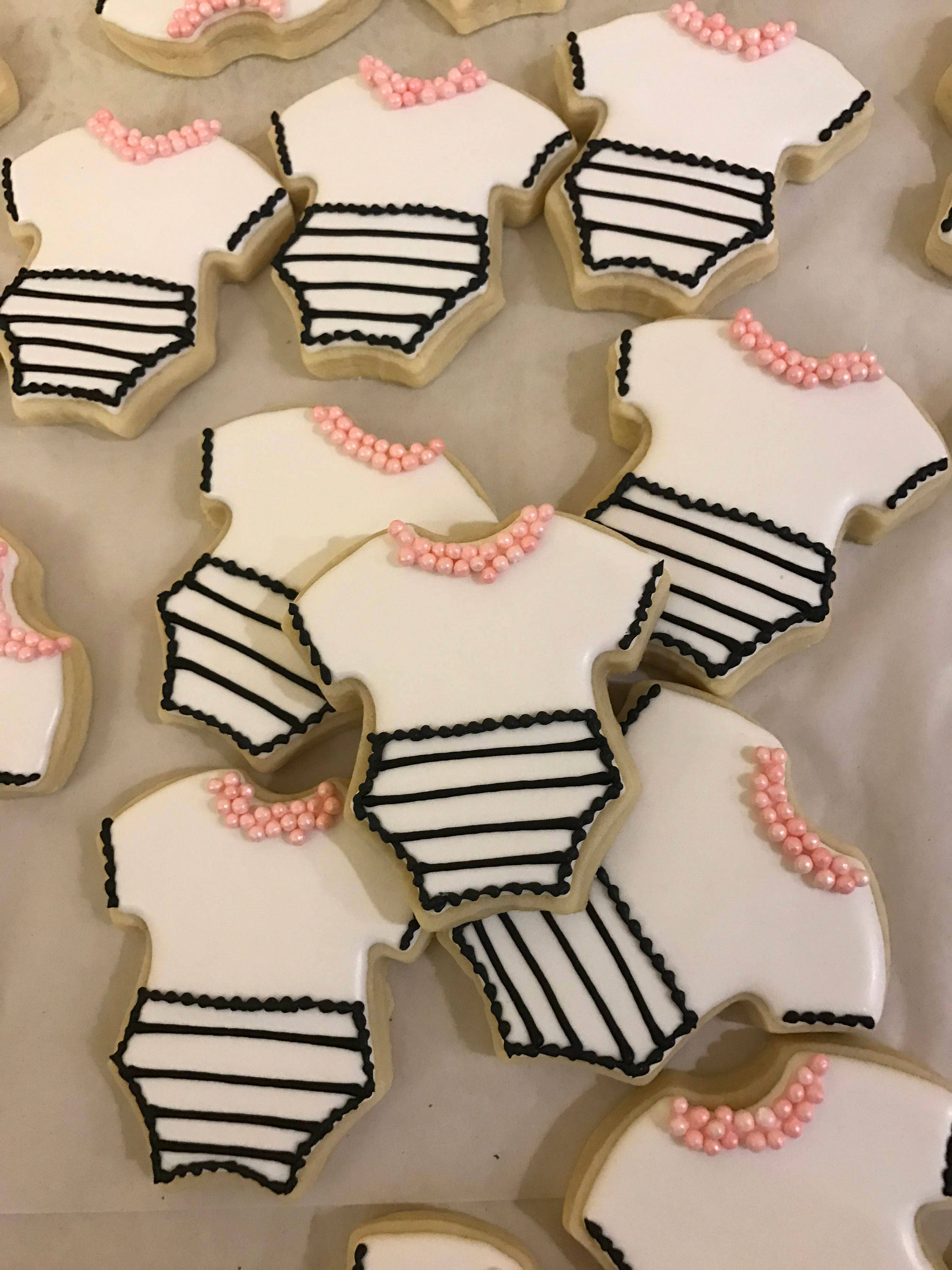 White Baby Girl Onesie Sugar Cookies with Pink Pearl Necklace Etsy
