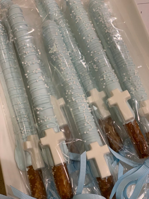Light Blue and White Cross Chocolate Covered Pretzels Il_570xn