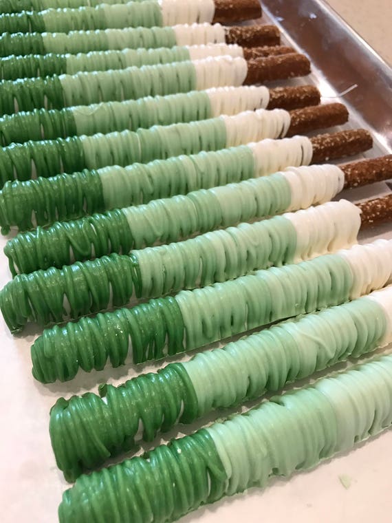 Green Ombre Chocolate Covered Pretzel Rods | Shades of Green Pretzel Rods Il_570xn