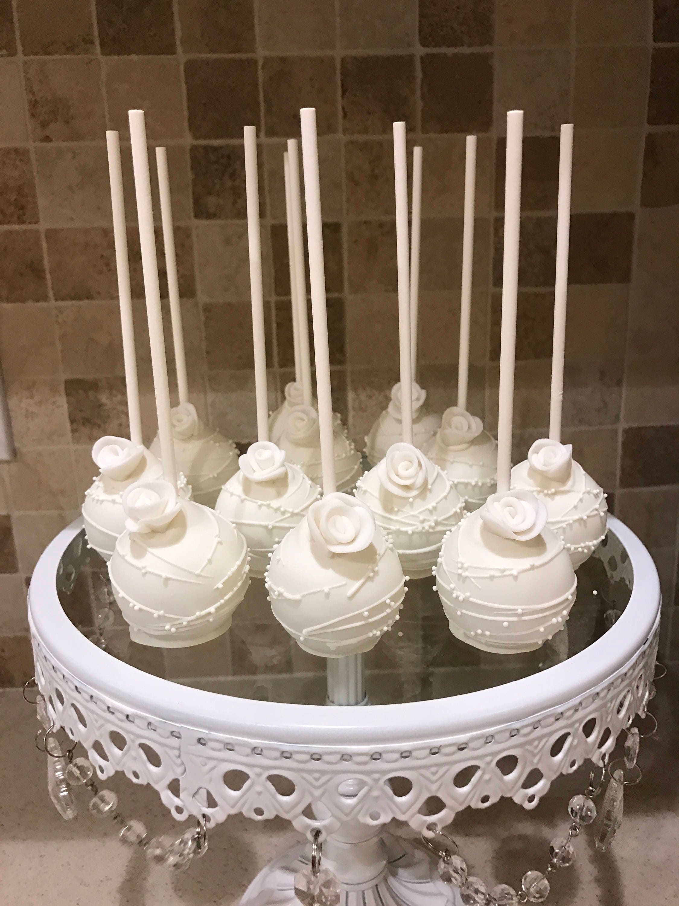 White Drizzled Cake Pops with White Sprinkles and Edible White | Etsy